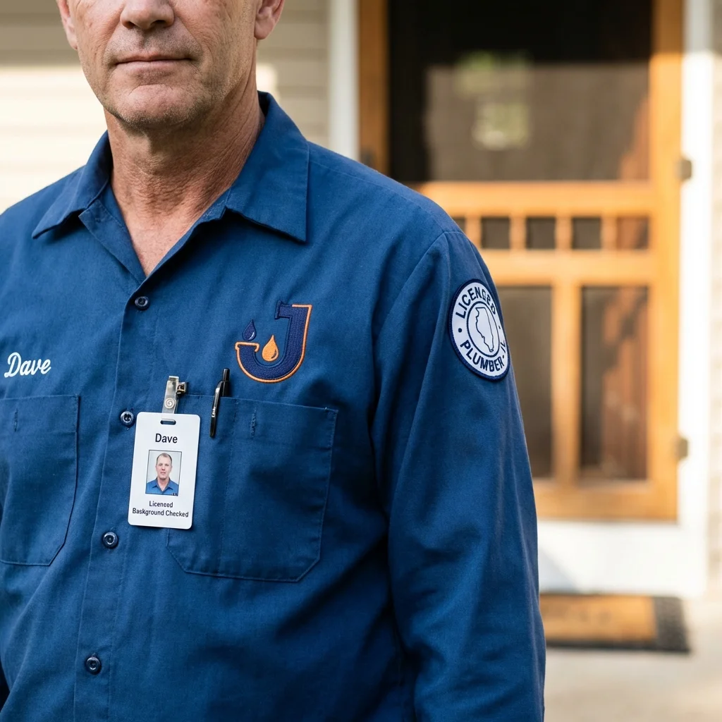 Licensed plumber showing ID badge in Kinder, LA