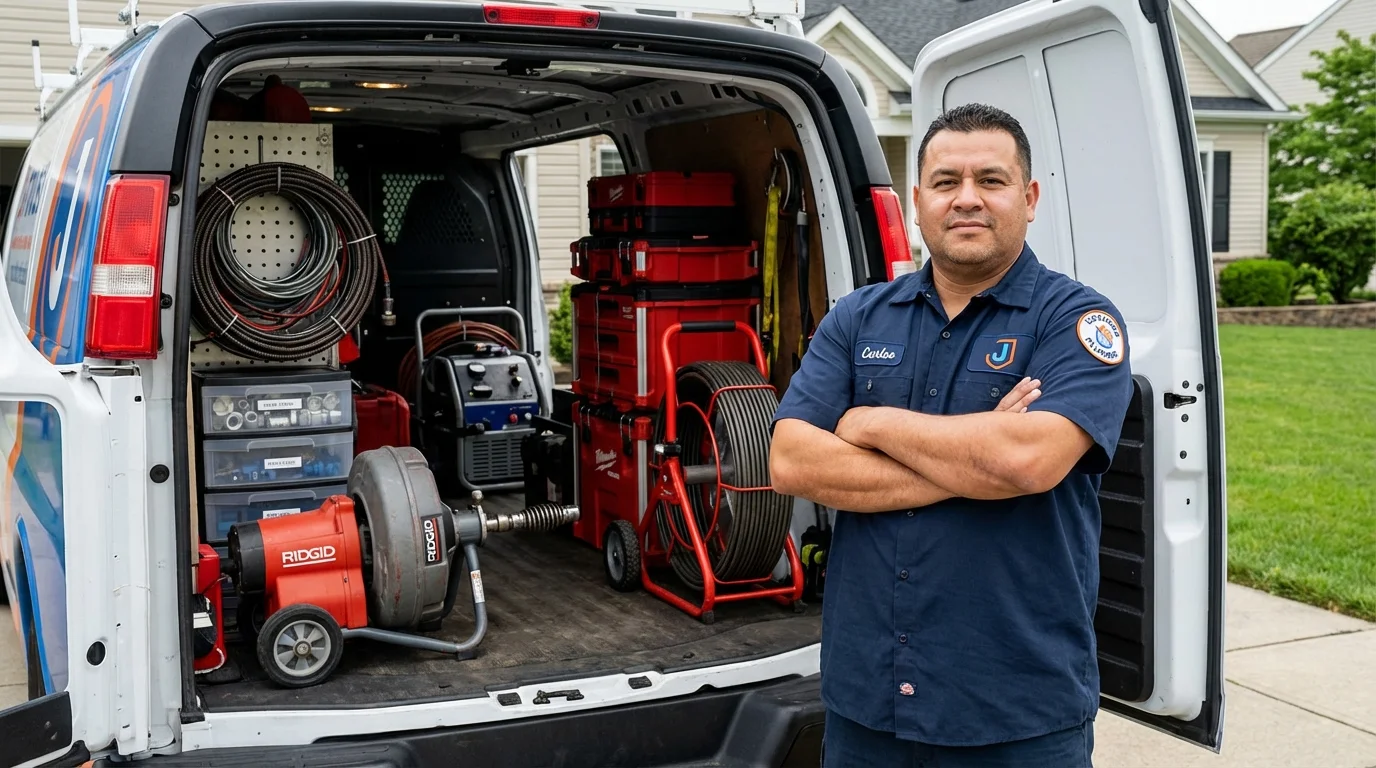 Professional drain cleaning equipment and Johns Plumbing LLC plumber in Kinder
