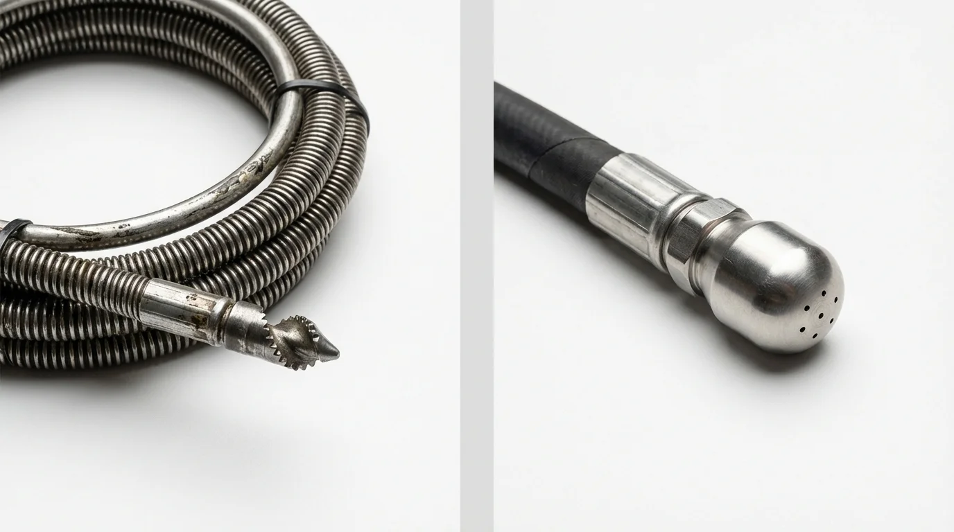 Drain snake cable and hydro jetting nozzle used for drain cleaning in Kinder, LA