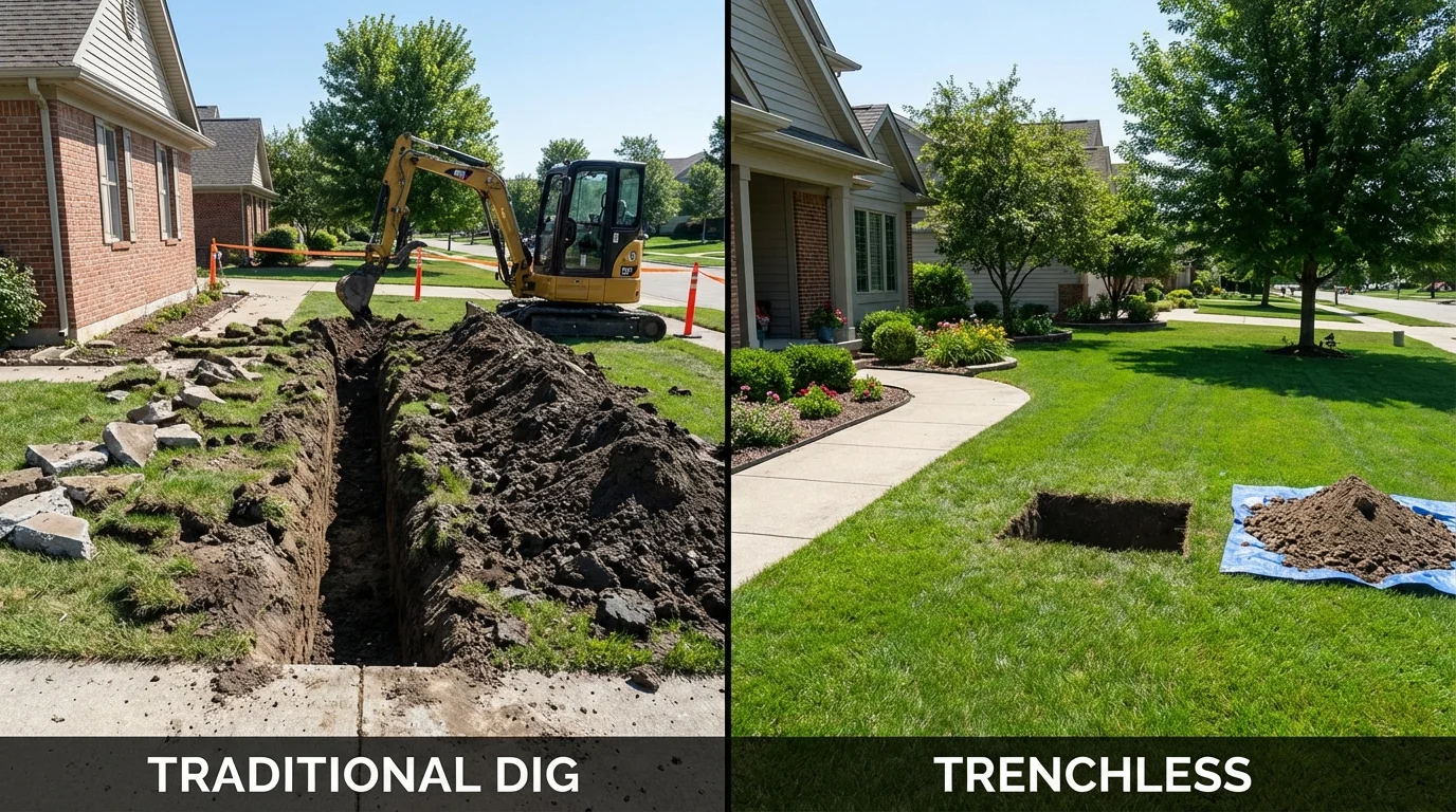 Trenchless sewer repair with minimal yard damage versus traditional excavation in Kinder, LA